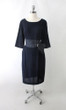 Vintage 50s Navy Blue Polka Dot Party Dress XL