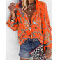 Women Blouse V-neck Long Sleeve Chains Print Loose casual Shirts