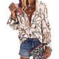 Women Blouse V-neck Long Sleeve Chains Print Loose casual Shirts