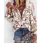 Women Blouse V-neck Long Sleeve Chains Print Loose casual Shirts