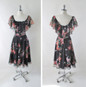 Vintage 70s Black Sheer Floral Ruffled Party Dress M