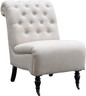 White and Brown Fabric Upholstered Wooden Armless Chair with Roll Back