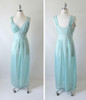 • Vintage 50's Teal Embroidered Flowers Full Length Night Gown S