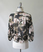 Vintage 70's Romantic Black Sheer Tie Front Floral Top Blouse L / M