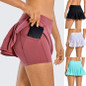 Women Tennis Skorts Sport Athletic Yoga Shorts Skirt Solid Color Anti Exposure Fitness High Waist Shorts Female Sportswear