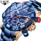 LIGE 2020 New Fashion Blue Mens Watches Top Brand Luxury Clock Sports Chronograph Waterproof Quartz Watch Men Relogio Masculino