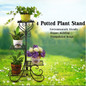 32.3In 4 Potted Rounded/Square Flower Metal Shelves Plant Pot Stand Decoration Indoor Outdoor Garden