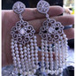 Handmade Bohomian White Pearl Tassel Earrings