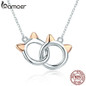 BAMOER New Arrival Genuine 925 Sterling Silver Pet Cat Handcuffs Cute Animal Pendant Necklaces Women Silver Jewelry Gift SCN252