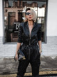 Long Black Faux Leather Jumpsuit Women