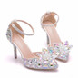 European Wedding Shoes Female White Drill Rhinestone Crystal Sandals Stiletto Pointed  Bridal Shoes High Heels