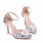European Wedding Shoes Female White Drill Rhinestone Crystal Sandals Stiletto Pointed  Bridal Shoes High Heels