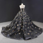 sexy evening dress long strapless ball gown lace up black evening dresses with gold star abiye gece elbisesi