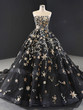 sexy evening dress long strapless ball gown lace up black evening dresses with gold star abiye gece elbisesi