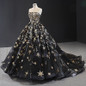 sexy evening dress long strapless ball gown lace up black evening dresses with gold star abiye gece elbisesi