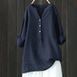 Women Loose Blouses Shirt Solid Linen Cotton Long Sleeve Button