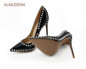 Silver Rivets Pumps Stiletto Black Patent Leather Heels