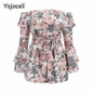 off shoulder floral print chiffon Boho Bohemian Rompers