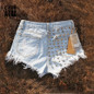 Vintage Tassel Rivet Ripped Loose High Waisted Punk Sexy Short Denim