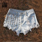 Vintage Tassel Rivet Ripped Loose High Waisted Punk Sexy Short Denim