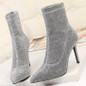 Women's stiletto high heeled stretch socks boots sequin sexy party nightclub ankle booties