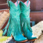 Women's western fringe boots pointed toe mid calf cowboy boots