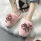 Women's furry home slippers fashion bowknot closed toe winter warm bedroom slippers