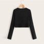 SHEIN Solid Twist Front Rib-knit Crop Top Fitted T Shirt Women Autumn Winter Long Sleeve Round Neck Casual Cute Tshirt Tops