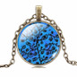 TREE OF LIFE  Pendant Necklace - Glass Cabochon Bronze Chain