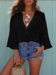 Deep V neck shirt loose casual long sleeve T-shirt