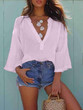 Deep V neck shirt loose casual long sleeve T-shirt