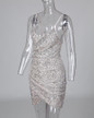 Sequins Spaghetti Strap Ruched Backless Dress