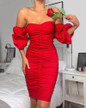 Solid Off Shoulder Ruched Bodycon Dress