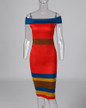 Off Shoulder Colorblock Insert Bodycon Dress