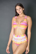 Striped Pom Pom High Waist Bikini Set
