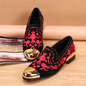 Embroidered Suede Gold Toe Loafers