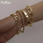 PuRui 4pcs Punk Curb Cuban Chain Bracelets Set for Women Miami Boho Thick Gold Color Charm Bracelets Bangles Fashion Jewelry