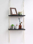 Macrame Hanging Shelves -  2 Tier Rope Floating Shelf, Rustic Wood Wall Shelves with Handmade Woven Hanger