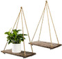 Set of 2 Wall Hanging Shelf - Jute Rope Floating Shelves, Decorative Distressed Wood