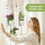 Macrame Plant Hanger 3 pots, Handmade Hanging Curtain Plant Holder and Herb Grower Natural Cotton Rope