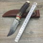 damascus steel knife blade hunting knife Antlers horn handle handmade damascus forged steel knife gift knife