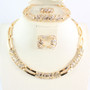 Gold Color CZ Crystal Necklace Earring Ring Bracelet Jewelries Set