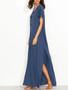 Round Neck  Side Slit  Plain Maxi Dress
