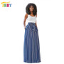 JRRY Casual Two Pieces Striped Women Maxi Dresses White Tank Top Sashes Pockets Long Dress Vestidos