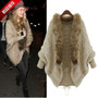 NEW !2015 Winter Cardigan Poncho Fur Collar Outerwear Women Sweater Knitted Brand Casual Knitwear Jacket