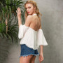 Simplee Sexy halter white lace blouse shirt women Fashion off shoulder top women blouses Summer hollow out flare sleeve top 2017