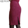 Elegant Women Skirts Spring Fashion Faux Suede Female High Waist Thicken Stretchy Pencil Skirts Bodycon Knee Length Skirts