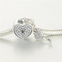 Pure 925 Sterling Silver Jewelry Charms CZ Stones Lock &amp; Key Fits European Bracelets &amp; Snake Chain Silver DIY Fine Jewelry