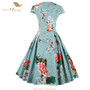 SISHION 50s 60s Vestidos 4XL Plus Size Cap Sleeve Pleated Garden Party Picnic Cocktail Swing Vintage Dress Floral Print VD0399