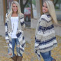 Chinese Style Casual Winter Spring Sweater Women Long Sleeve Printed Knitted Crochet Cardigan Ladies Gray Solid Sweaters Femme